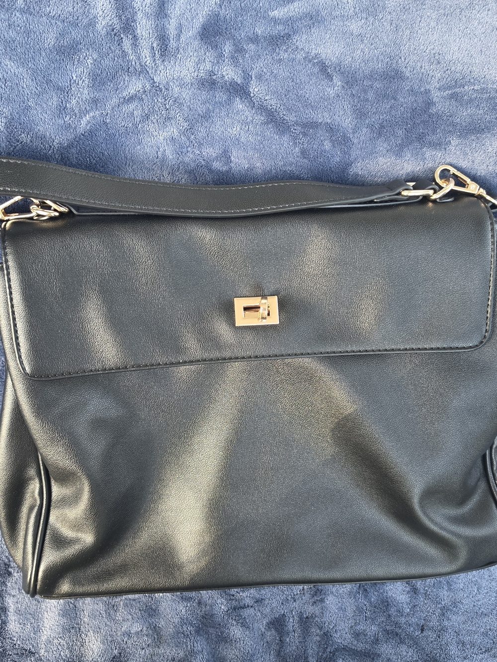 Classic Black Leather Shoulder Bag with Gold Hardware